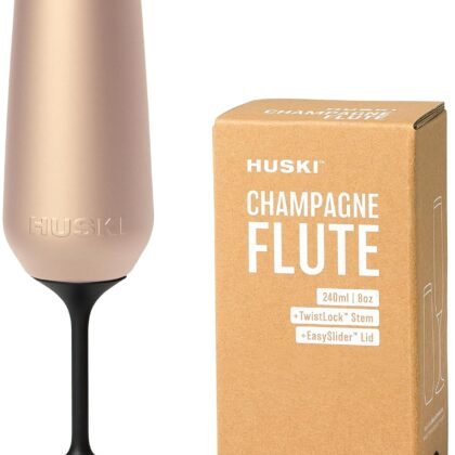 Huski Champagne Flute | NEW | Award-winning Design with Detachable Stem | Premium Stainless Steel Champagne Glass with Lid | Triple Insulated Tumbler | 8oz Capacity | Great Gift (Champagne)