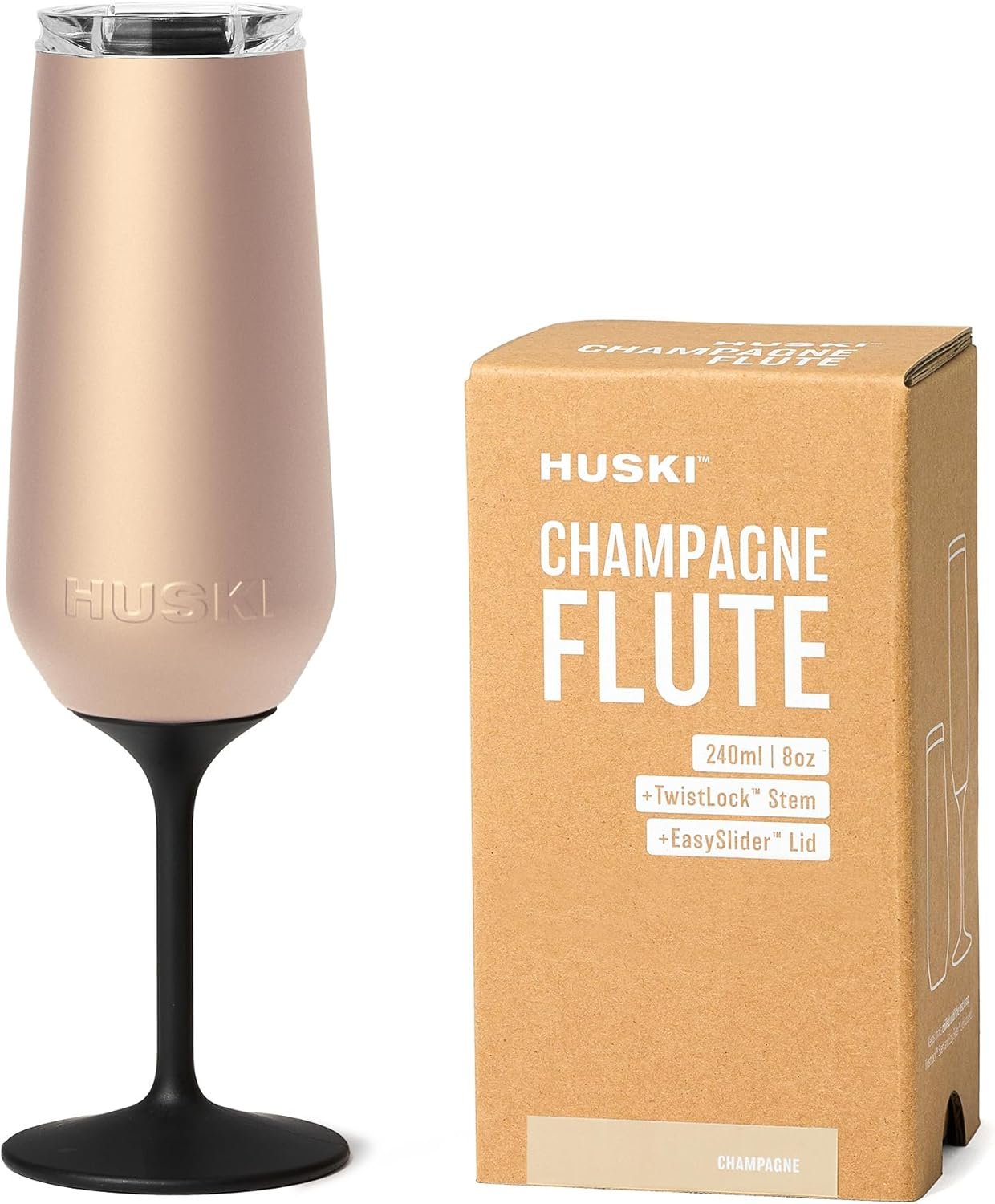 Huski Champagne Flute | NEW | Award-winning Design with Detachable Stem | Premium Stainless Steel Champagne Glass with Lid | Triple Insulated Tumbler | 8oz Capacity | Great Gift (Champagne)