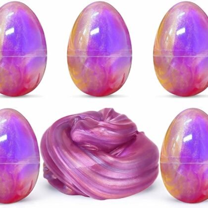 6 Pack Galaxy Slime Eggs, Easter Slime Eggs, Easter Egg Hunt Favors, Sensory Stress Relief Fidget Toys for Kids, Easter Basket Stuffers & Party Supplies