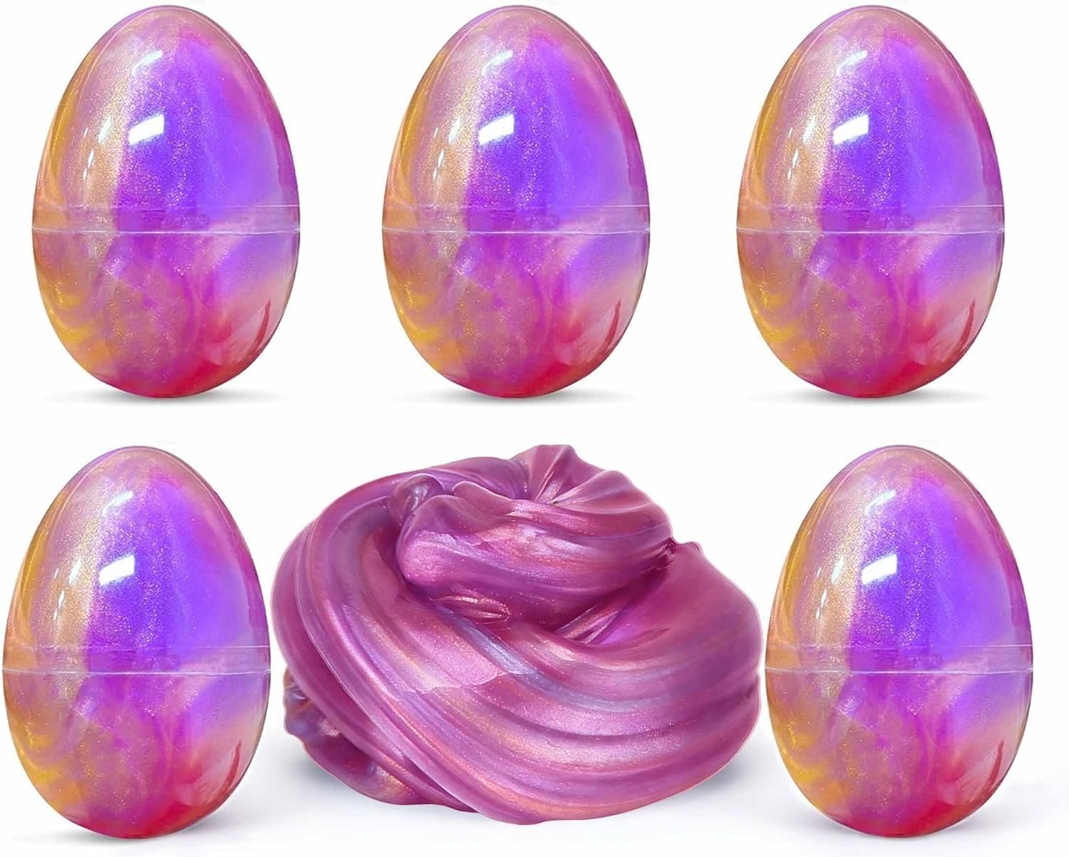 6 Pack Galaxy Slime Eggs, Easter Slime Eggs, Easter Egg Hunt Favors, Sensory Stress Relief Fidget Toys for Kids, Easter Basket Stuffers & Party Supplies