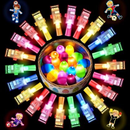 CPSYUB 24 Pack Easter Egg Fillers for Kids, Glow in the Dark LED Finger Lights Easter Toys with Football Pattern, Bright Colorful Basket StuffersGift for Classroom Prizes Party Favors for Boys Girls
