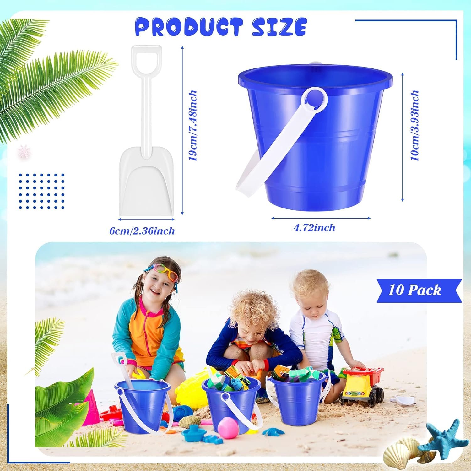12 Pack 4 Inch Beach Buckets and Shovels for Kids Sand Pails Plastic Sand Buckets Bulk Small Toy Pails at The Beach, Use for Toddlers Little Guys(Blue) - Image 2