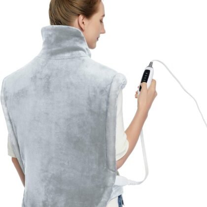 CAROMIO Heating Pad for Neck and Shoulders Back Pain Relief, Weighted Electric Heating Pads with Auto Shut Off, Full Body Large Back Heat Pad, Fast Heating and 4 Heat Settings (Grey, 33"x22")