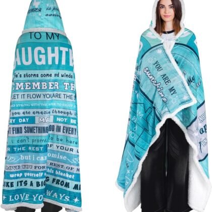 to My Daughter Gifts from Mom, Mother's Day Birthday Gift Sherpa Flannel Wearable Hoodie Blanket Gifts for Adult Daughter, Couch Blanket Hoodie Gift