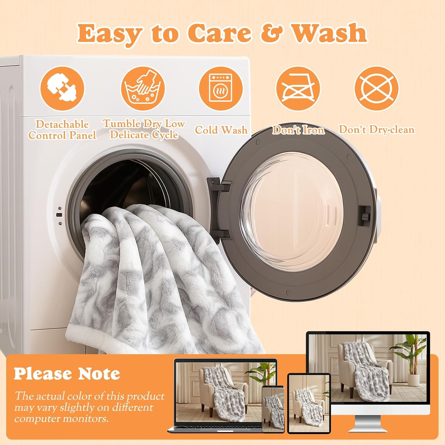 SNUGSUN Heated Throw Blanket Faux Fur & Sherpa, Safe Electric Blanket ETL & FCC Certified, Soft Warm 6 Heating Levels & 4 Hours Auto-Off, Machine Washable, 50"x60" Light Grey & White Pattern - Image 6