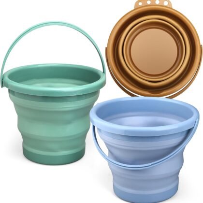 3PCS Foldable Beach Bucket Sandbox Kit Toys for Kid Adult, Collapsible Small Bucket for Washing Camping Fishing, Silicone Sand Pail for Garden Planting, Travel, Beach Summer Toy Gift for Boy Girl
