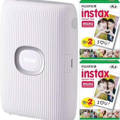 Fujifilm Instax Mini Link Smartphone Printer (Ash White) + Fuji Instax Mini Film (40 Sheets) - Instax Mini Link Printer Bundle