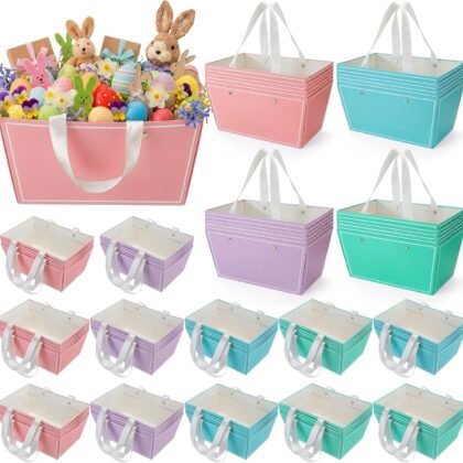 Pinkunn 48 Pcs Easter Basket for Gifts Empty DIY Bulk Party Gift Basket Kit with Handles Market Trays for Packages Wrapping Wedding Party Anniversary Display(Pastel,Classic)