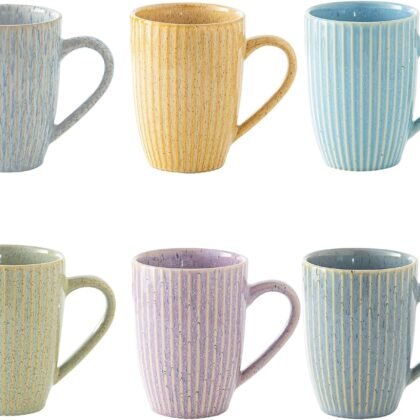Yundu 16 oz Coffee Mugs Set of 6, Large Coffee Cups, Ceramics Mug with Handle, Cups foe Latte, Tea, Cappucino - Assorted Colors