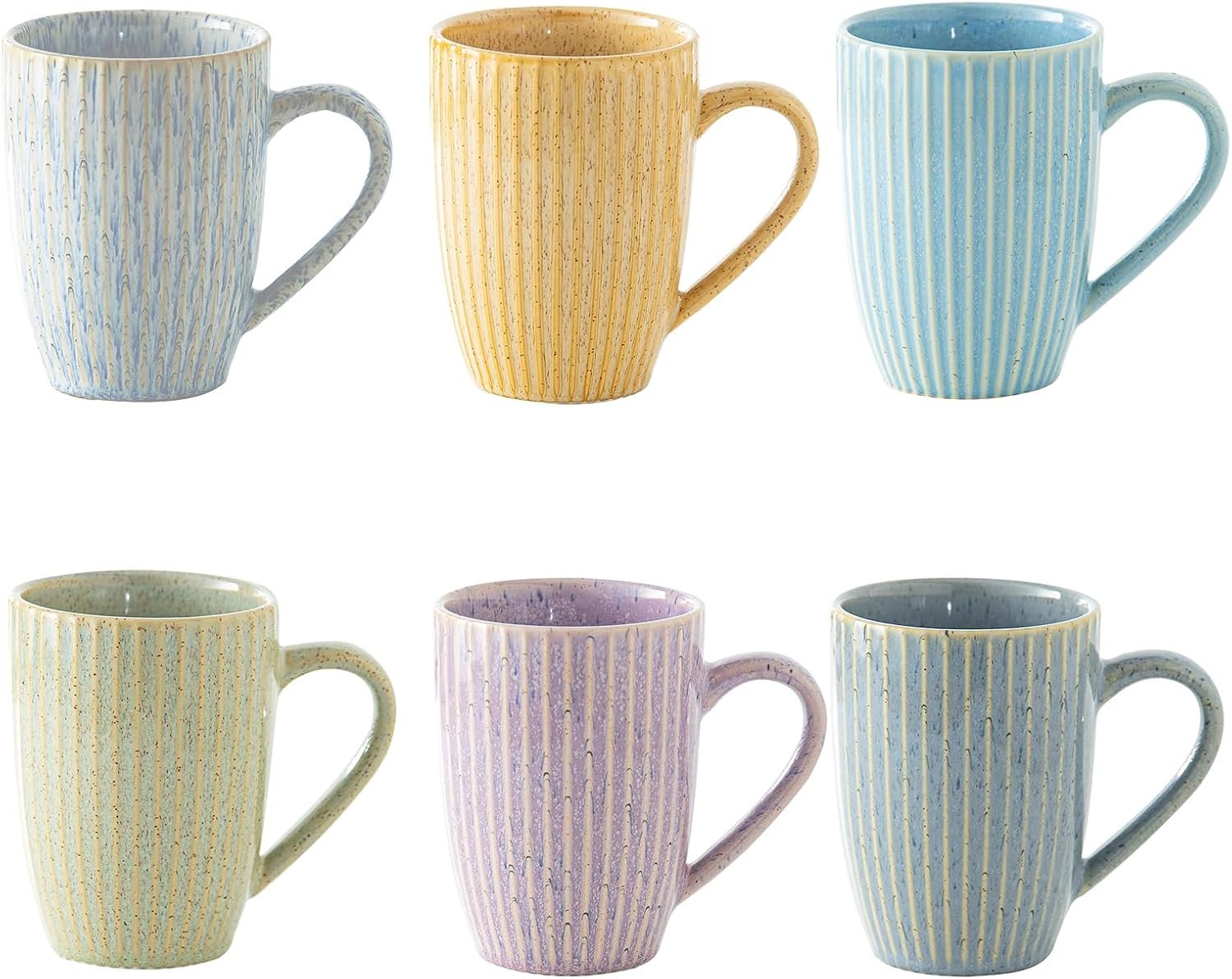 Yundu 16 oz Coffee Mugs Set of 6, Large Coffee Cups, Ceramics Mug with Handle, Cups foe Latte, Tea, Cappucino - Assorted Colors
