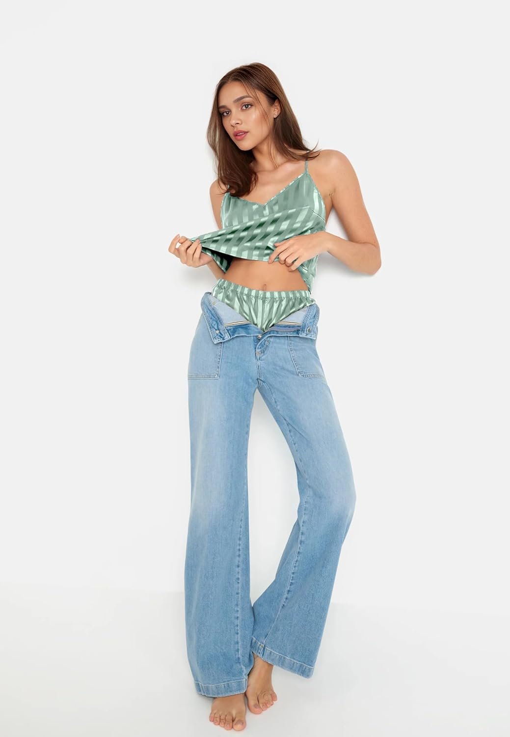 EKOUAER Silky Pajama Set for Women V-Neck Satin Camisole Lingerie Sets Party Loungewear Sleepwear - Image 5