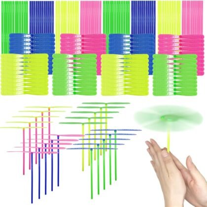 estardaa 200 Pcs Hand Helicopter Set, 100 Propeller+ 100 Rod Bamboo Dragonfly Helicopter Toy, Aero Props Hand Spinner Flying disc Launcher Outdoor Toys Flying Party Gift Favors for Kids 8-12,4-6