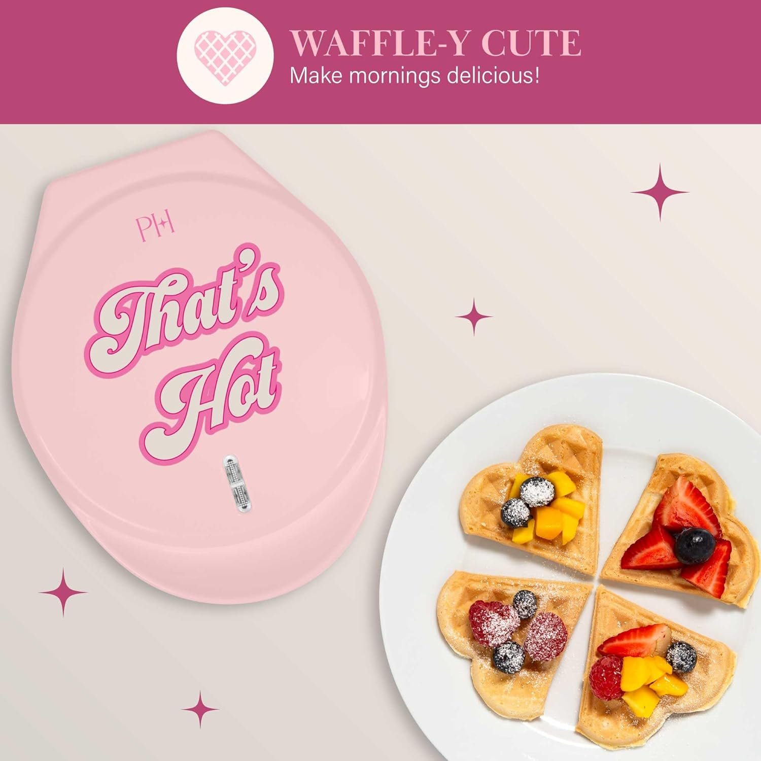 Paris Hilton Heart Waffle Maker, Makes 5 Mini Heart Shaped Waffles or 1 Individual Waffle, Easy to Clean 6" Nonstick Plates, Made without PFAS or PFOA, Electric Waffle Iron, Pink - Image 6
