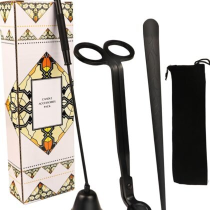 3 in 1 Candle Accessory Kits,Candle Snuffer,Candle Wick Cutter Trimmer and Candle Wick Dipper with Gift Bag, Candle Care Kit for Gifts Candle Lovers (Black)