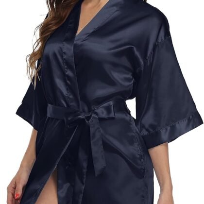 Women Satin Robe Wedding Shower Party Bathrobe Silky Kimono for Bride and Bridesmaids