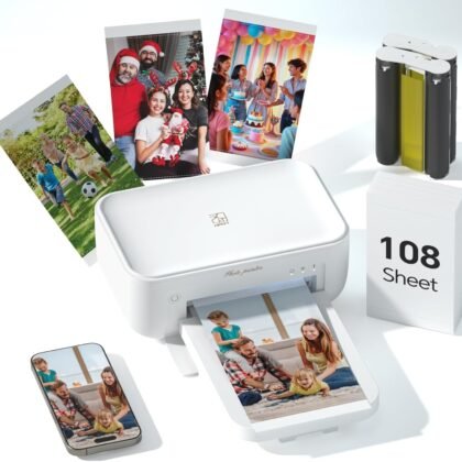 HPRT 4x6 Photo Printer with 108 Sheet & 2 Ribbon, Portable Picture Printer for iPhone & Android Smartphone, Instant Photo Printer, Bluetooth Small Phone Photo Printer, Home Use, Ideal Gift, White