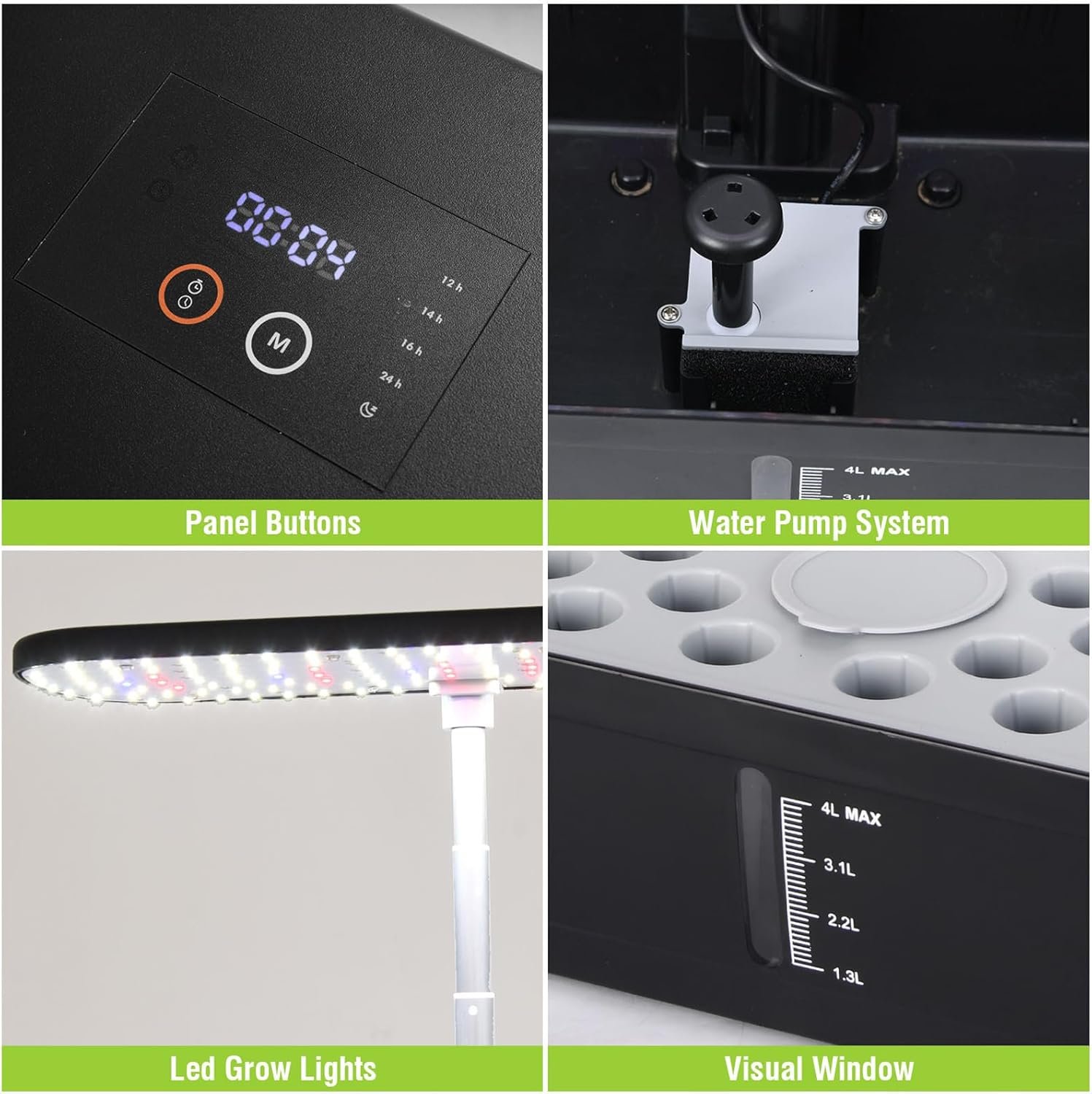 52 Pods Hydroponics Growing System Kit, Indoor Herb Garden with Smart LED Grow Light, Large Capacity Water Tank, Adjustable Height, Auto Timer & Quiet Pump for Home Kitchen Office Indoor Gardening - Image 4