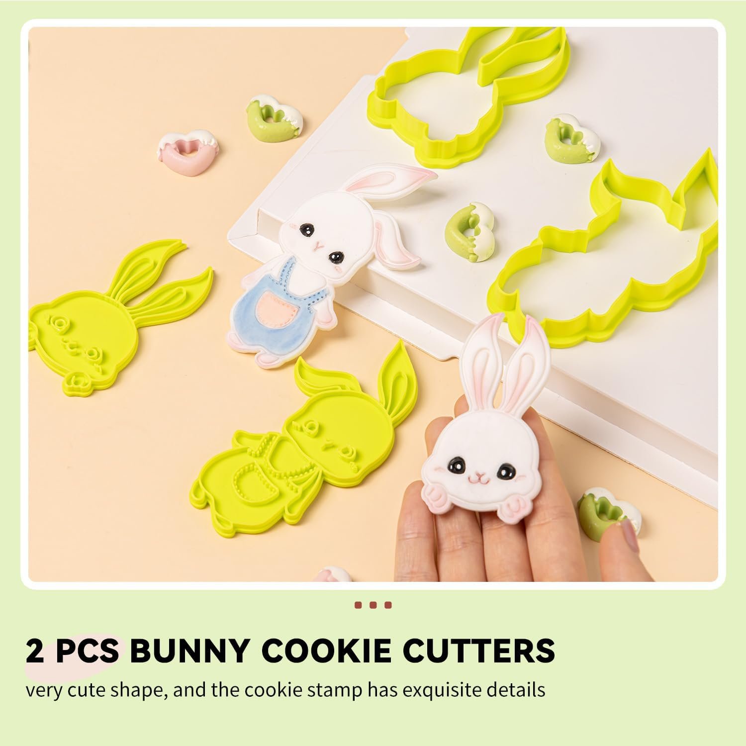 KALAIEN 2 Pcs Easter Bunny Cookie Cutter,Mini Easter Stamps Cookie Cutters Decorating Kit,3D Cookie Biscuit Baking Tools - Image 4