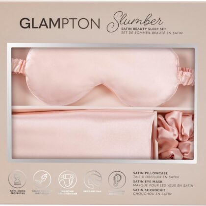 Slumber Satin Beauty Sleep Set, Peach, 3-Piece Set with Pillowcase, Eye Mask, and Scrunchie