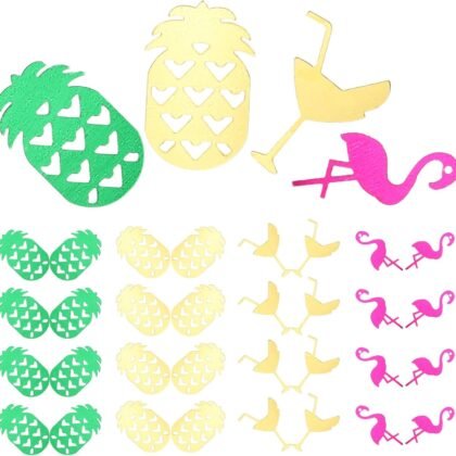 Cabilock Hawaiian Party Confetti Table Decorations Plastic Sprinkles 60g Mix Green Yellow Pineapple Flamingo Wine Glass Summer Festival Scatter for Birthday Wedding
