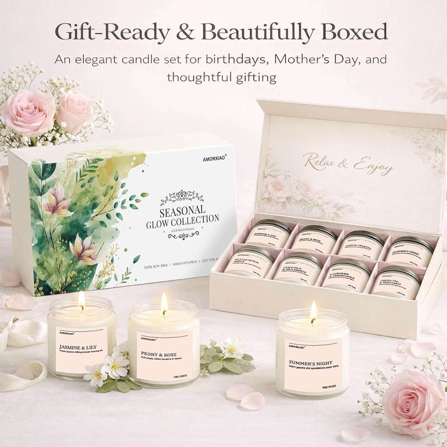 Scented Candles Gift Set, 8 Pack Soy Wax Candles for Home, Floral Fresh Aromatherapy Scents for Women, Birthday, Mother's Day - Image 3