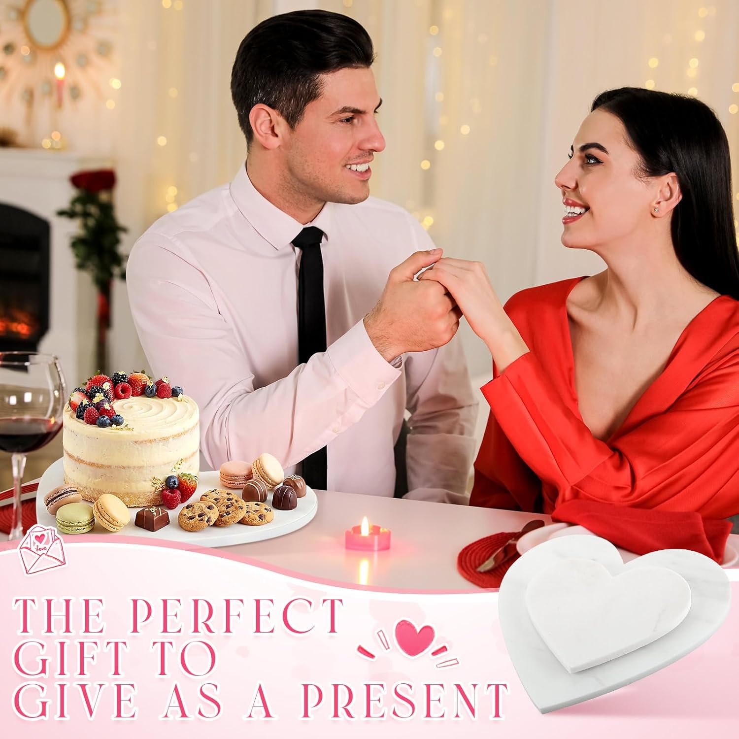 2 Pcs Heart Shaped Marble Cutting Board 11.4 x 11.4 x 0.4 Inch and 7.5 x 7.5 x 0.4 Inch Marble Serving Tray Cheese Charcuterie Board Serving Platter for Cheese and Vegetables Gifts - Image 6