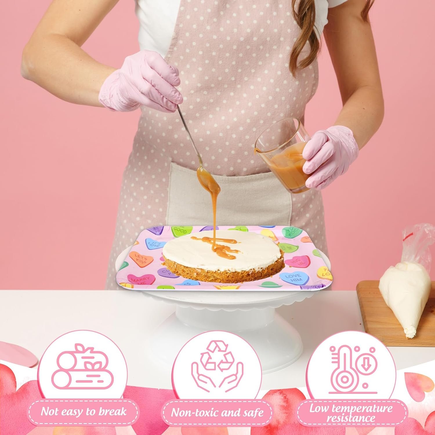 JarThenaAMCS 3Pcs 13 x 10 Inch Valentine's Day Serving Trays Candy Conversation Heart Platter Sweet Love Serving Dishes for Party Sharing Snacks Fruit Dessert Candy - Image 4