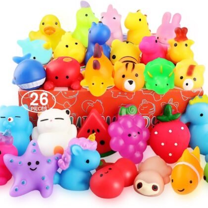 Squishies, 26 Pack Mochi Squishy Toys - Kawaii Cat Squishys Slow Rising Animals - Party Favors, Goodie Bag, Birthday Gifts, Mini Squishies Stress Reliever Toy