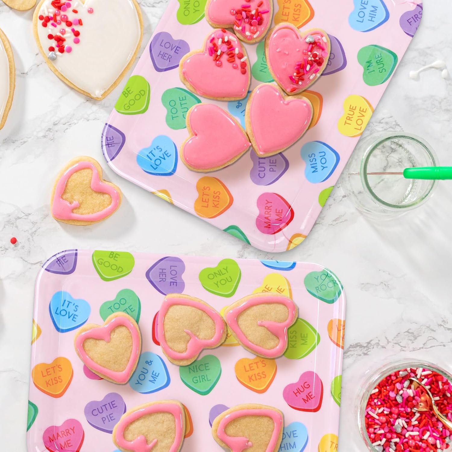 JarThenaAMCS 3Pcs 13 x 10 Inch Valentine's Day Serving Trays Candy Conversation Heart Platter Sweet Love Serving Dishes for Party Sharing Snacks Fruit Dessert Candy - Image 6