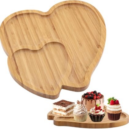 Wooden Cheese Board Platter, Double Heart Shaped Food Serving Tray, Charcuterie Board Snack Dish Plate Decorative Tray for Dinner Party Valentines Day Decor Wedding Present(COLOR:wooden)