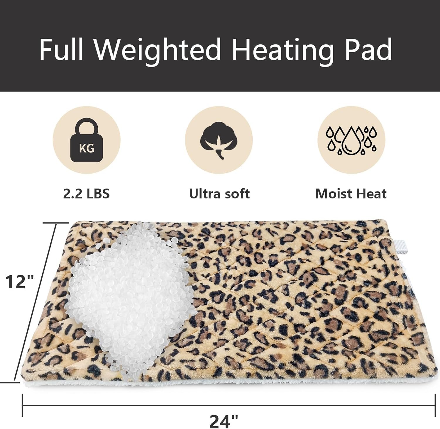 Full Weighted Electric Heating Pad for Back Pain & Period Cramps Relief, Heat Pad with 12 Heat Settings, Plush 2.3LB Hot Weighted Heated Pad (Leopard Print, 12''×24'' BZ Brown) - Image 7