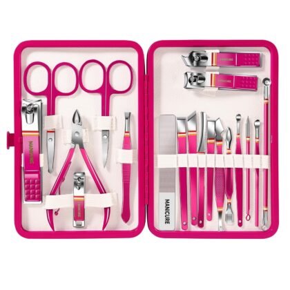 Manicure Pedicure Set, 19-Piece Premium Stainless Steel Grooming Kit Crafted with Care – Professional Nail Clippers & Tools with Travel Case for Men & Women