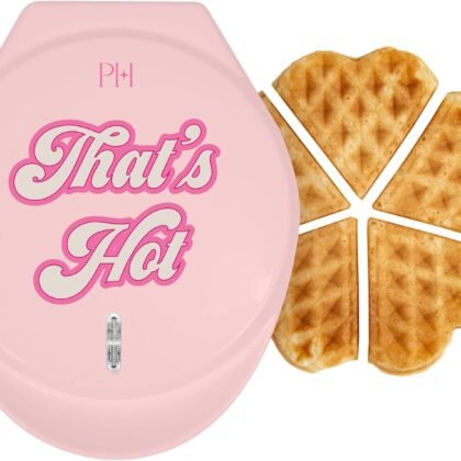 Paris Hilton Heart Waffle Maker, Makes 5 Mini Heart Shaped Waffles or 1 Individual Waffle, Easy to Clean 6" Nonstick Plates, Made without PFAS or PFOA, Electric Waffle Iron, Pink