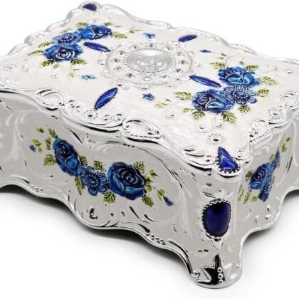 Hipiwe Vintage Trinket Box Metal Jewelry Box Wedding Ring Box Keepsake Box Treasure Box Chest Ornate Antique Finish Engraved Box Case Small