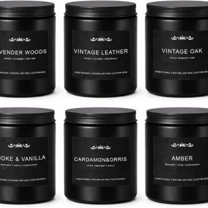 Candles for Men, 6 Pack Soy Wax Gift Set, 300H Long Lasting Home Fragrance with Masculine Scents, Gift for Dad, Husband or Boyfriend