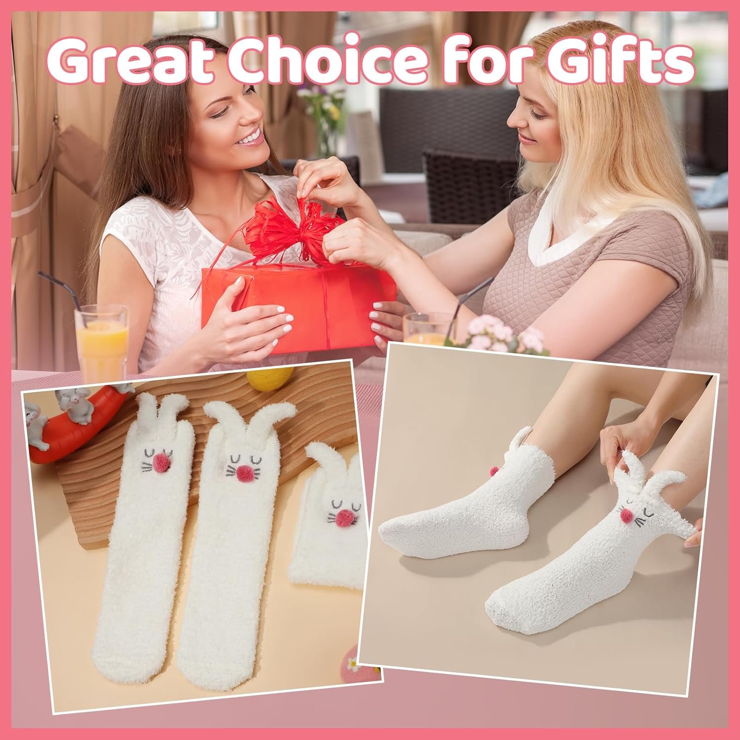 2 Pairs Easter Rabbit Socks for Women Cute Bunny Stockings Fuzzy Bunny Sock Fuzzy Animal Socks for Women Girls Winter Causal Home Sleeping Festival Party - Image 7