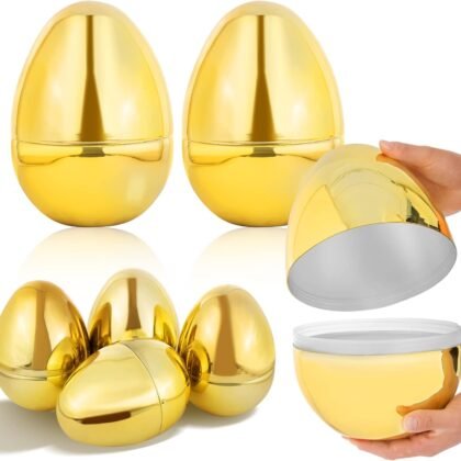 NJN 2Pcs 250mm/10inch Gold eggs, Golden easter eggs, Plastic easter eggs perfect for easter egg hunt, metallic empty Surprise egg