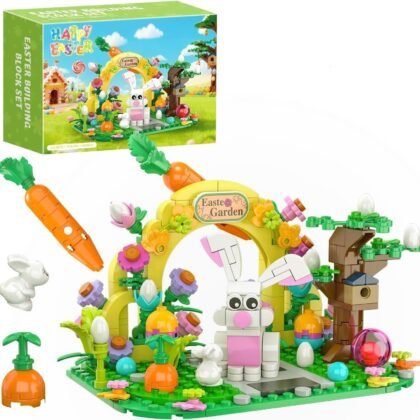 Easter Bunny Building Blocks Set, Easter Garden with Rabbit, Easter Egg, Carrot & Flowers, STEM Toy Easter Egg Hunt Game, Ideal Easter Basket Stuffers Gift Kids Boys Girl 6+