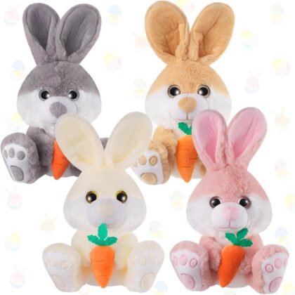 4 Pack 12 Inch Easter Bunny Stuffed Animal Cute Bunny Plush with Carrot Easter Rabbit Stuffed Plush Toys Easter Basket Stuffers Gifts for Girls Boys Kids Easter