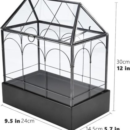 HighFree Large Glass Terrarium with Metal Tray, Glass Greenhouse Terrarium, Succulent Terrarium Kit for Succulents, Cacti, Snails, Spiders, and Miniature Reptiles, Black (Velvet Bottom)