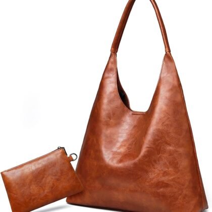 Hobo Bags for Women Retro Vegan Leather Slouchy Tote Shoulder Purses Handbag with A Small Purse