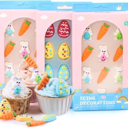 Edible Easter Cake Decorations for Cake Decorating, Carrot Cake Decorations, Bunny Cupcake Toppers for Easter Theme Cake, Macarons, Cookies, Waffles, Cakecircles