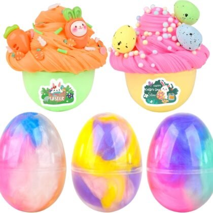 Easter Basket Stuffers - 5 Pack Kit of Eggs Filled with Slime and Charms - Prefilled Eggs with Toys Inside Easter Gifts for Toddlers Teens Girls Boys