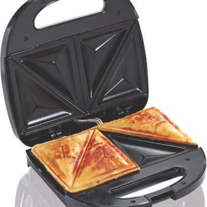 Hamilton Beach Electric Sealed Sandwich Maker Grill with PFAS-Free Nonstick Plates, Makes Stuffed French Toast, Omelets, Compact & Easy to Store, Black (25430G)