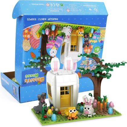 PARSUP Easter Building Blocks Gifts for Kids 4-12, Bunny Rabbit House Spring Birthday Party Favors for Son Daughter Boys Girls Teens