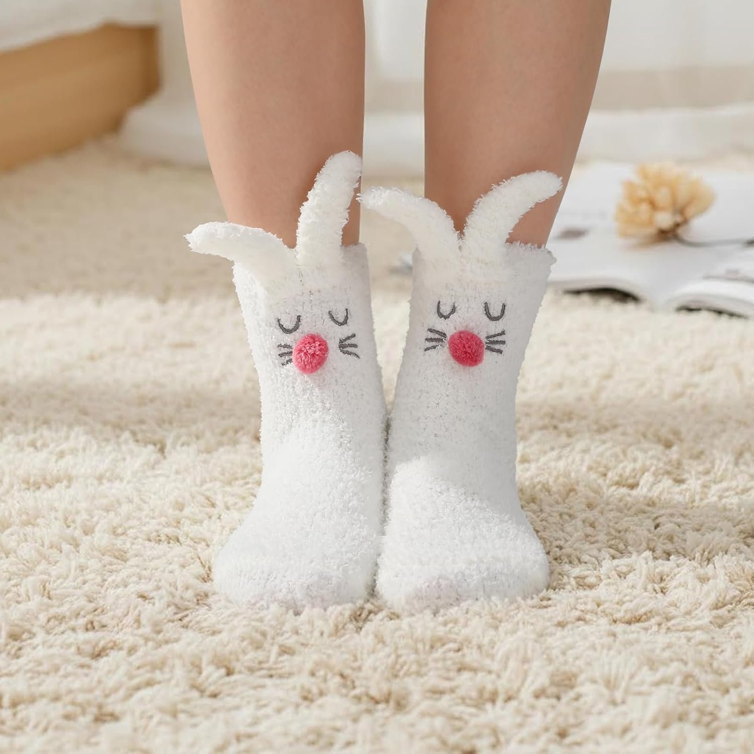 2 Pairs Easter Rabbit Socks for Women Cute Bunny Stockings Fuzzy Bunny Sock Fuzzy Animal Socks for Women Girls Winter Causal Home Sleeping Festival Party - Image 2