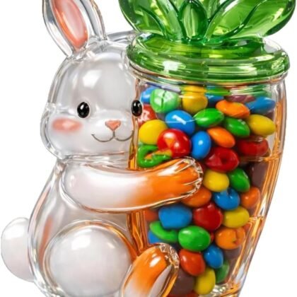 Elegant Easter Glass Canister with Rabbits Chick Eggs Shape Clear Candy Jar Chocolate Treats Box for Gifting and Storage Glass Storage Jar