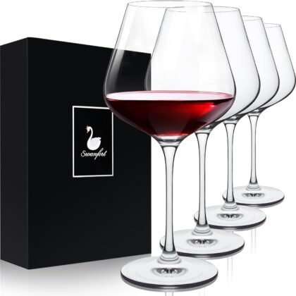 Crystal Red Wine Glasses Set of 4 – 16 oz Elegant Long Stem Wine Glasses in Gift Box, Premium Glassware for Wedding, Anniversary, Birthday Gifts