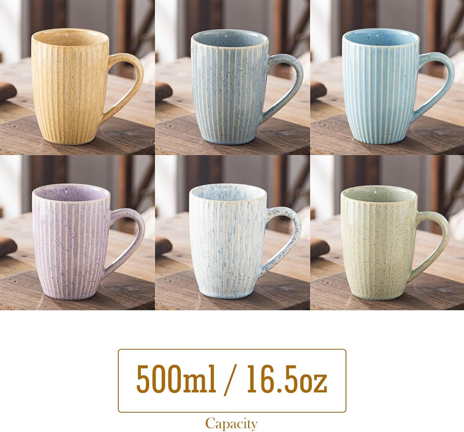 Yundu 16 oz Coffee Mugs Set of 6, Large Coffee Cups, Ceramics Mug with Handle, Cups foe Latte, Tea, Cappucino - Assorted Colors - Image 2