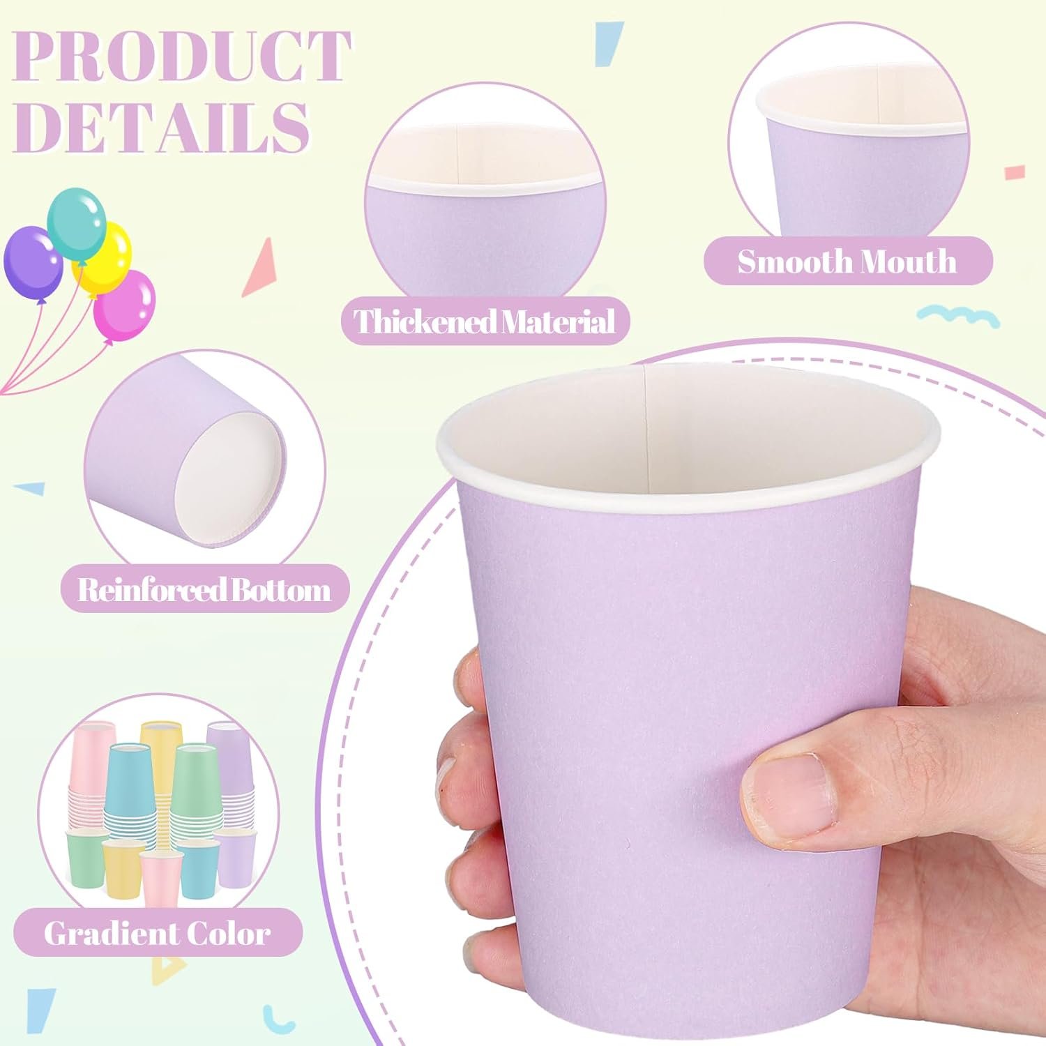 100 Pack Pastel Rainbow Paper Cups, 9oz Pastel Party Cups Colored Paper Cup, Disposable Easter Cups Bulk for Birthday Holiday Easter Party Supplies, 5 Colors - Image 4